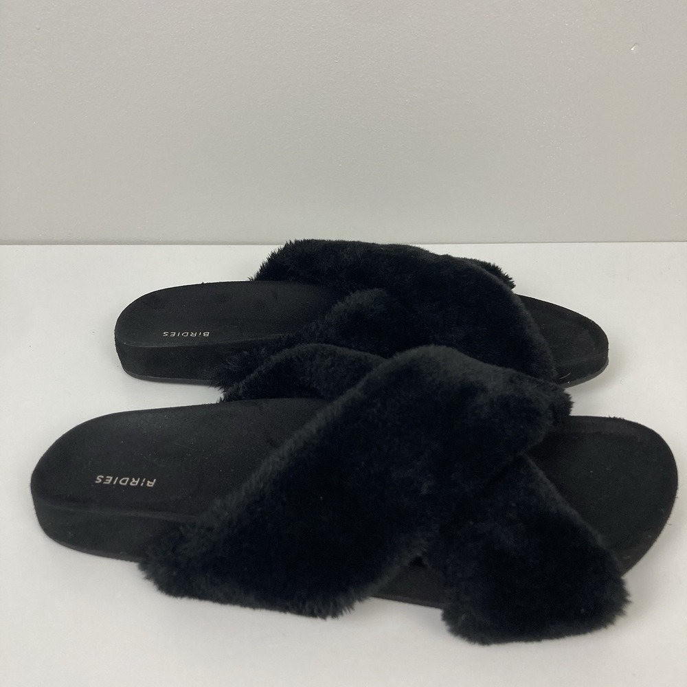 Birdies The Robin Black Faux Fur Slide Sandals House Slippers Cozy Plush sz 8.5 - Picture 2 of 7